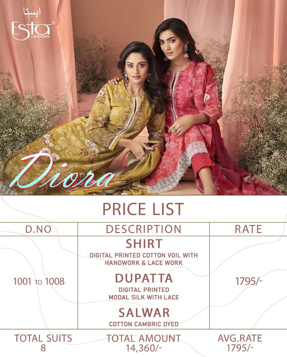 Diora By Esta 1001 To 1008 Heavy Cotton Printed Salwar Kameez Wholesale Market In Surat